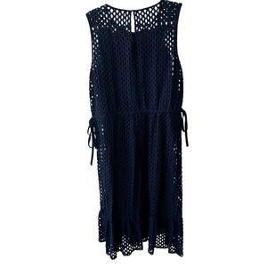Chico’s Navy Sleeveless Eyelet Midi Dress Slip Liner Waist Tie Size 3 = 16